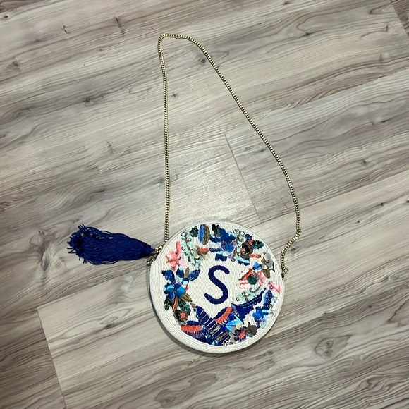 Anthropologie Holiday Monogrammed Beaded Bag Letter S NEW